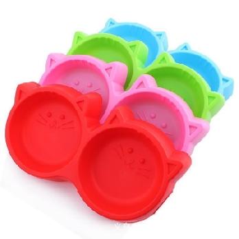 Pets Friend Cat Face Non-toxic Double Plastic Bowl for Cat and Dog