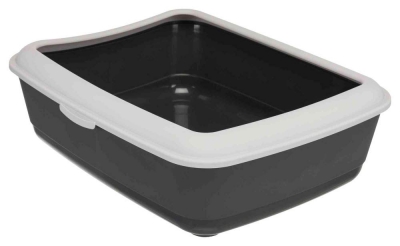CLASSIC CAT LITTER TRAY WITH RIM, LIGHT GREY / DARK GREY