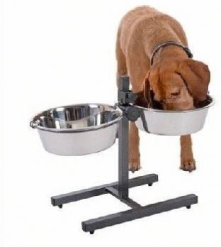 Pets Friend H-Shape Adjustable Stainless Steel Food Feeding Double Diner Bowls Stand 